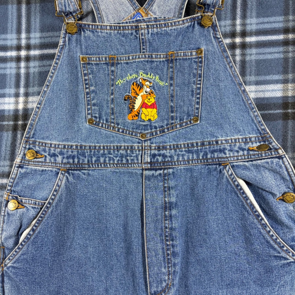 Vintage Disney Winnie the Pooh Tigger Denim Overalls Medium Blue Cotton Blitzz - Picture 2 of 8